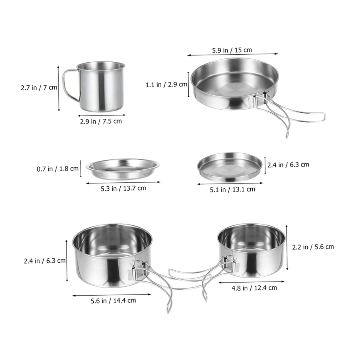 Kit Cuisine Poêle Pliable en Acier Inoxydable Portable 8 Pièces Résistante à l'usure, Set Complet pour Randonnée et Camping pour 5-6 Personnes