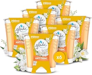 Glade Bougie Vegan Parfum Infusé Huiles Essentielles - Nouvelle Formule Sans Huile De Palme - Anti-Tabac - 6 Bougies