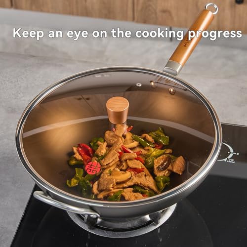Wok de hierro fundido con tapa de vidrio 13.4" miniatura 7