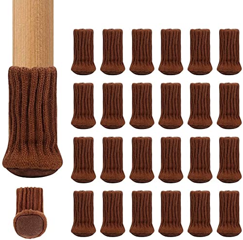 Veraing 24 Stücke Stuhlbeinschoner Stuhlsocken Möbel Socken Hochelastisch rutschfest Dicke Unterseite Möbelschuhe Passend für Stuhlbeine von 1 bis 2 Zoll Protector Möbelfüße für Anti Scratch(braun)