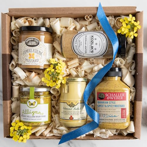 igourmet Mustards of The World Gift Box - This assortment covers a great array of mustards, including smooth, grainy, sweet and hot mustards from France, Italy, and USA