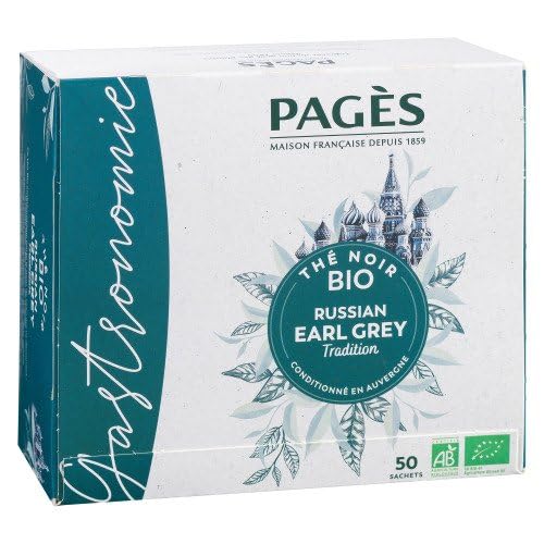 Thé noir Russian Earl Grey Bio Pagès boîte 50 sachets infusion agrumes