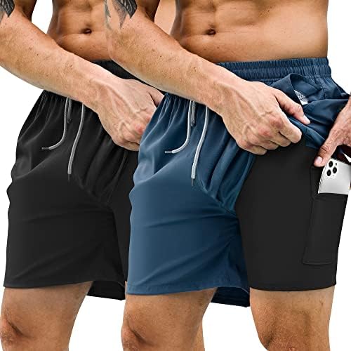 KBVOT Mens Swim Trunks with Compression Liner 5 inch Inseam 2 Pack Quick Dry Stretch Beach Shorts Bathing Suits Swimwear