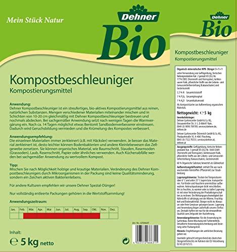 Dehner Bio Kompostbeschleuniger, hochwertiger Naturdünger, Schnellkomposter, ökologische Komposthilfe, biologisch, organisch mineralisch, für ca. 8 qm Grüngut, 5 kg