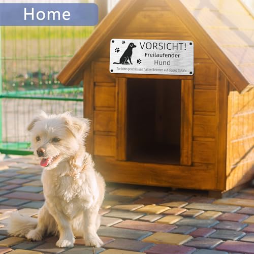 Vorsicht Freilaufender Hund, 25x10cm Achtung Schild, Betreten Auf Eigene Gefahr, Warnung Vor Dem Hund, Aluminium Mit Selbstklebend Und Vorgebohrten Löchern (1)