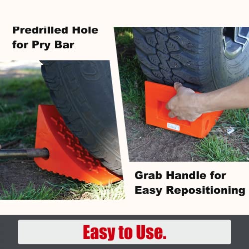 Securityman Heavy Duty Wheel Chocks (2 Pack) - Durable, Non-Slip, Solid Rubber Wheel Chocks For Boat Trailers, Rv, Truck, Camper - Perfect On All Surfaces And In All Weather - Orange #TOP4