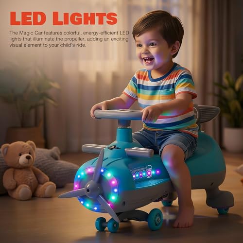 Image of Baybee Cruzo Baby Swing Cars for Kids | Twister Push Ride on Baby Cars with RGB Lights & Music | 360 Rotation Smooth Wheels Indoor & Outdoor Push Magic Car for Kids 2+ Years Boys Girls (Blue)