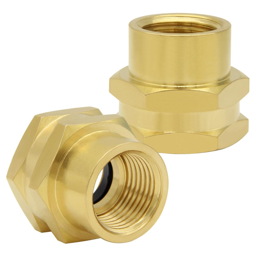 2PCS Brass Garden Hose Adapter 3/4"GHT Female to 1/2"NPT Female Thread Reducer Water Hose Nipple Reducing Convert Pipe Fittings Connector