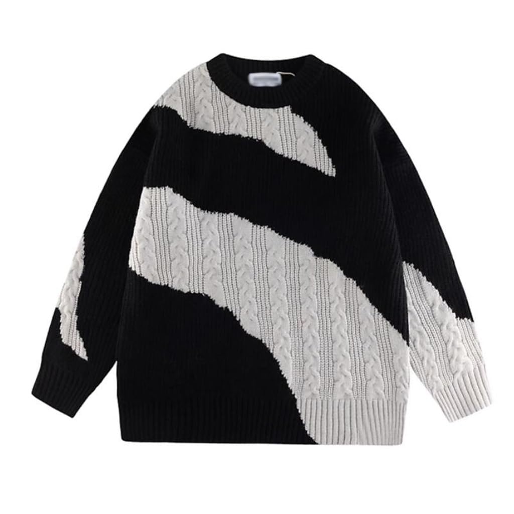 Pull rétro à col rond de style vintage avec coutures géométriques et coupe ample décontractée - 4