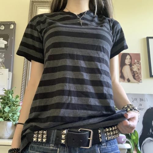 Image of Cute Striped Graphic Tees for Women Y2k Short Sleeve Preppy Teen Crop Tops