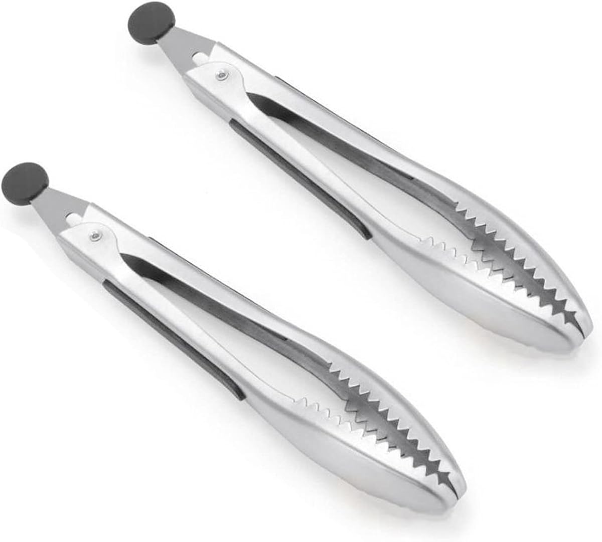 Stainless Steel Kitchen Tongs 2-Piece Set, 8.8-Inch Food Tongs, High Temperature Resistant, with Non-Slip Teeth And Non-Slip Strips, Suitable for Cooking And Grilling (Grip And Stir Food Ice Cubes)
