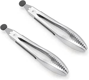 Stainless Steel Kitchen Tongs 2-Piece Set, 8.8-Inch Food Tongs with Non-Slip Teeth and Strips