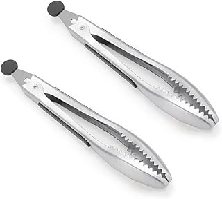 Stainless Steel Kitchen Tongs 2-Piece Set, 8.8-Inch Food Tongs, High Temperature Resistant, with Non-Slip Teeth And Non-Slip Strips, Suitable for Cooking And Grilling (Grip And Stir Food Ice Cubes)