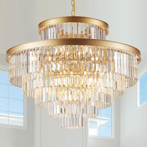 Image of 6-Tier Large Gold Crystal Chandeliers 35 inch Modern Luxury Foyer Chandeliers