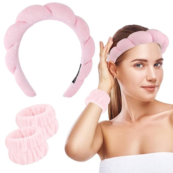 generic Spa Headband Wristband for Women Girls Face Washing, Facial Skincare Headband Sunflower Sponge Makeup Hairband Wrist Washband Combo Set-picture-14