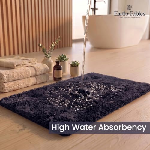 Image of Earthy Fables Plush Microfiber Bath Mat, Quick Dry, Anti-Skid, Water Absorbent, Non-Slip, Machine Washable Floor Rug, Shower Mat, Door Mat for Bathroom, Bedroom, 75 x 45 cm - Navy