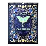 Dark Forest Mond Kalender 2023 | Mondkalender 2023 Mondphasen Mondlicht | Monatliche Wandkunst Familienkalender | Astrologie Dekorationen Himmlische Kalender für das Büro (B)
