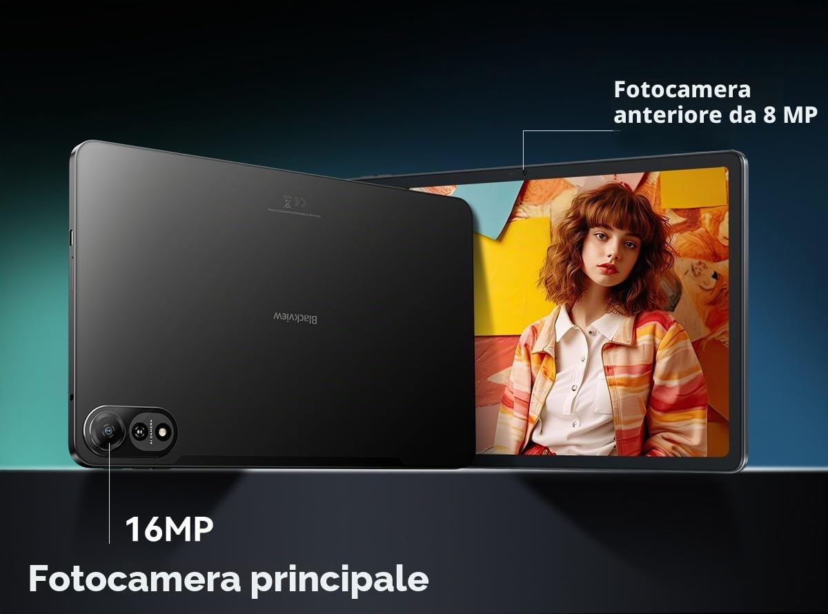 Blackview MEGA 2 WiFi | 12″ 2K 90Hz | 36GB RAM + 256GB (2TB) | Grigio | 9000 mAh | 16MP + 8MP | Android 15 | WLAN Tablet | 2 anni di garanzia