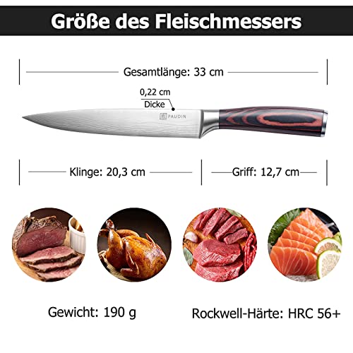 PAUDIN Fleischmesser Kochmesser Tranchiermesser, Klingenlänge 20 cm Messer Allzweckmesser, ultra...