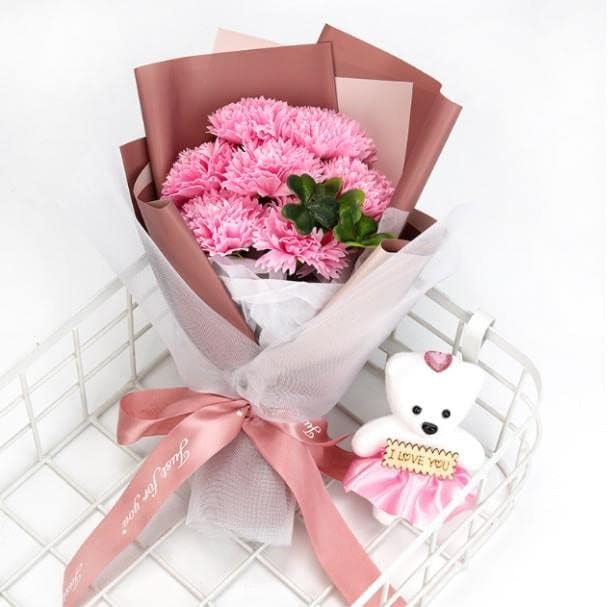 7 Pcs Floral Scented Bath Soap Rose Flower Petals With Cute Bear Rose Shower Soap Bouquet Gift Box Rose Petals Body Soap in Gift Box Best Gifts for Valentine's Day Anniversary Birthday Mothers Day