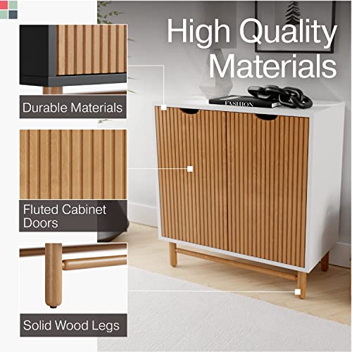 Stead Adjustable Fluted Accent Cabinet 2023 Collection - Contemporary Storage Shelf - Great In Living Rooms, Bedrooms, And Entryways (White And Oak) #TOP7