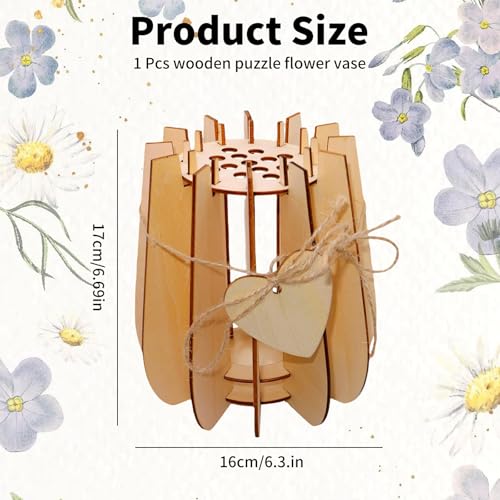 Image of Wooden Vase Compatible for Lego Flowers Bouquet, 3D Wooden Puzzle Vase with Lego Botanicals, Roses, Sunflowers, Tulips, Cherry Blossoms, Daffodils, Lotus