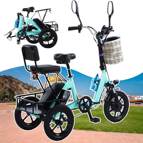 pedenencelia Triciclo Eléctrico Plegable para Adultos: Motor Sin Escobillas De 350 W, Autonomía De 45 A 70 Km, 3 Modos De Conducción, Luz Delantera/Trasera Green