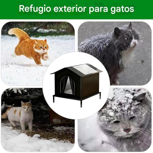 Casa para gatos exterior impermeable con refugio elevado y cojín lavable para balcón 5