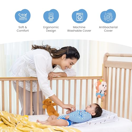 Image of Cherilo Standard Elevated Wedge Pillow for Baby Crib & Mattress, Elevate Baby to Prevent Acid Reflux, Colic, Gerd, Heat Burn, 14 inch X 19 inch X 3.5 inch - with Removable Cover - Triangle Design - White