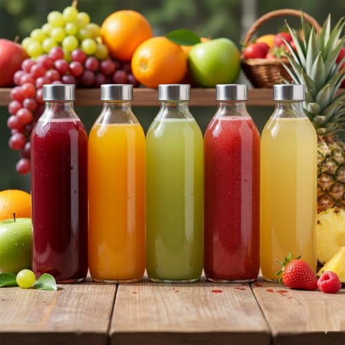 Image of Glassbunny Glass Water Bottle with Leak-Proof Airtight Stainless Steel Lid for Water, Smoothie, Juices Reusable Travel Drinking Fridge Bottles 800 ML Pack of 2