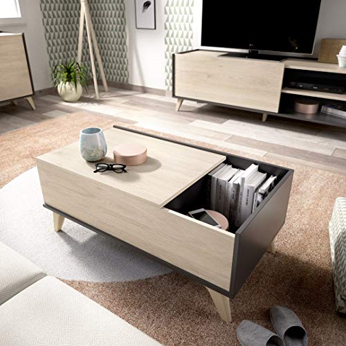 LIQUIDATODO ® - Mesa de centro nórdica elevable 99 cm moderna y barata en natural y grafito