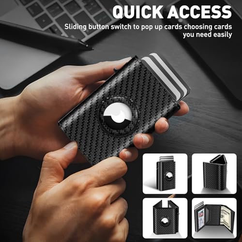 Wallet for Men Minimalist Pop Up Credit Card Case Holder 1-7 Cards, Smart Slim Wallet with Money Clip ID Window RFID Blocking Bifold Compact(Airtag Not Included) Wallets Gifts for Men2