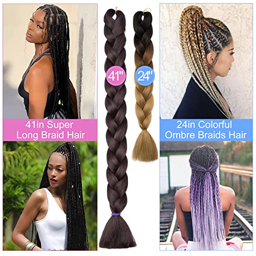 Tesshair 6 Packs 24 Inch Colored Braiding Hair Extensions For Women, High Temperature Synthetic Fiber Jumbo Braiding Hair For Twist Braids Marley Braid (Black To Dark Brown To Light Brown) 100G/Pack #TOP3