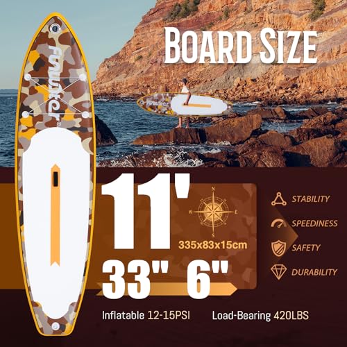 FunWater SUP Inflatable Stand Up Paddle Board Ultra-Light Inflatable Paddleboard with SUP Accessories,Fins,Adjustable Paddle, Pump,Backpack, Leash, Waterproof Phone Bag(Yellow) by FunWater - Image 2