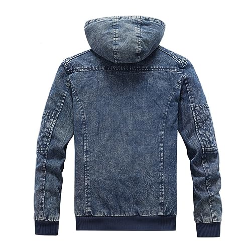 Men's Denim Hooded Jacket Male Casual Sherpa Trucker Outwear Men Ribbed Winter Hoodies Jeans Jackets2