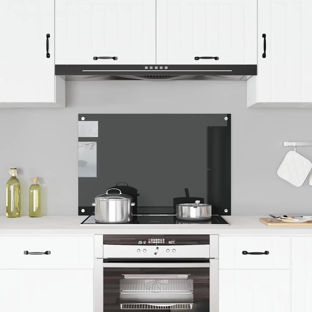 Tempered Glass Kitchen Backsplash Black 35.4"x23.6" Heat-Proof Splash Guard with Mounting Materials Easy Installation Scratch-Resistant