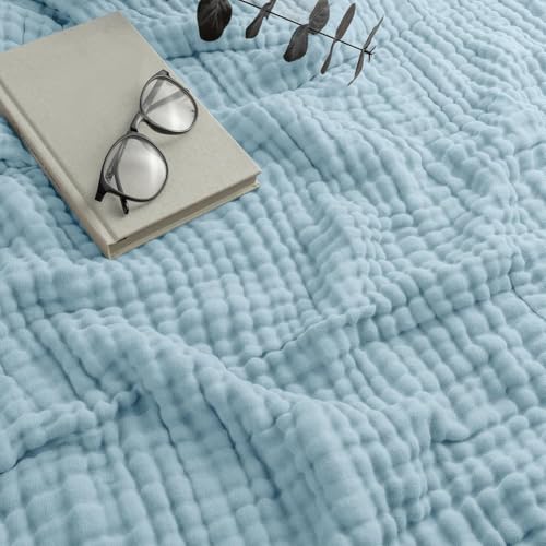 Vgpbphj Montivo Couverture Montivo en mousseline 100 % coton naturel - Couverture en mousseline de coton douce - Couverture d'été - 150 x 200 cm - Couverture en museline pour adulte - Respirante (bleu