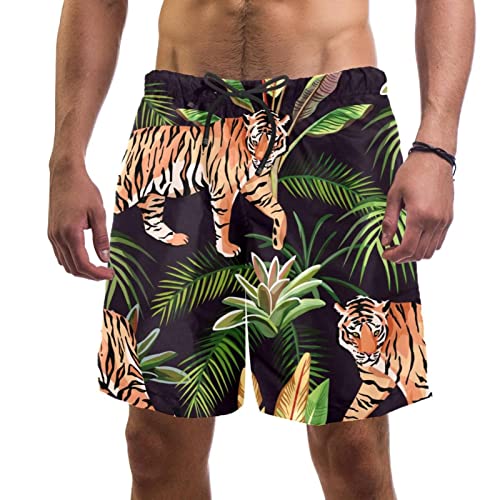 Maillots de bain pour hommes tigre et feuilles tropicales short de plage