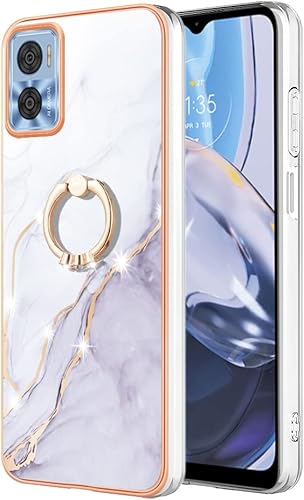 Miniatura 7 de Dinglijia Funda para Moto E22, TPU suave + patrón de mármol IMD brillante anillo para niñas y mujeres, funda de protección de cámara y pantalla para