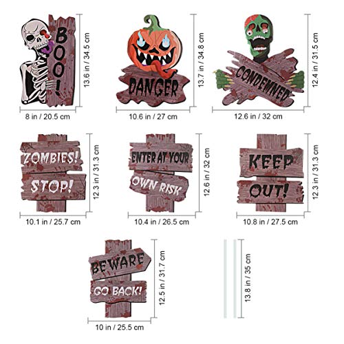 STOBOK 7 peças de placas de jardim de Halloween com 14 peças de estacas Mensagens de aviso Decoraçõe