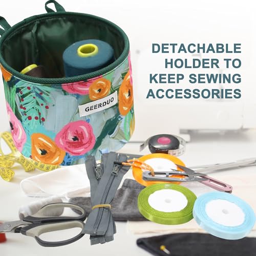 Image of Sewing Machine Mat for Table with Pockets Non-Slip Sewing Machine Pad Floral Reduce Vibration Storage Sewing Accessories Organizer for Supplies Quilting (Green Floral)