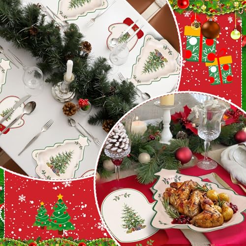 Maxdot 100 Pcs Christmas Plates and Napkins Disposable Christmas Tree Paper Plates Glove Napkins Xmas Dessert Dinner Platter Dinnerware Set for Xmas Winter Holiday Party Decorations Supplies Serves 50 – Image 5