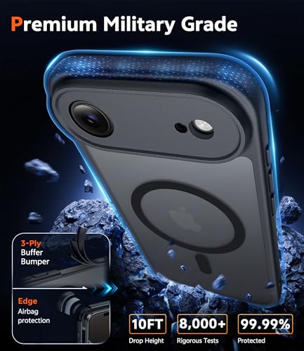 Image of FNTCASE for iPhone Air Case Matte: Magnetic Phone Cases with Screen Protector Drop Proof Compatible with Magsafe Slim Anti Yellowing Rugged Protective Translucent Cell Phone Cover (C-Black)