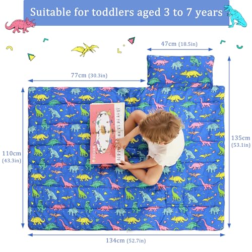 Image of Toddler Nap Mat for Preschool 50''x30'' Sleeping Mat with Removable Pillow and Minky Blanket for Kids Ages 3-7 Roll Up Soft Sleeping Bag for Boys Girls Kindergarten Daycare Sleepover