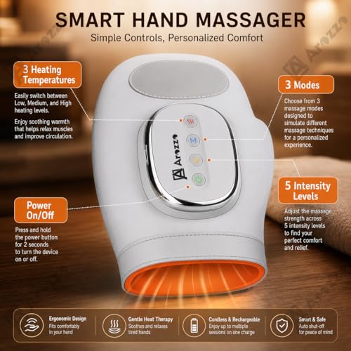 Image of Hand Massager with Heat & Compression - Wrap-Around Hand for Stress & Pain Relief - Arthritis & Carpal Tunnel Therapy - Cordless & Portable- 5 Massage Programs, 6 Intensity Levels- Finger , Wrist Relief and Knuckle Stretching Massage (A-2)