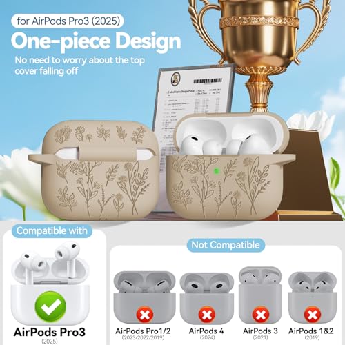 Image of Ekoonpft for Airpods Pro 3 Case, Flower Engraved Cases for Apple AirPods Pro 3rd Generation 2025, Soft Silicone Cover for Men Women Girly with Cleaning Kit & Keychain, Anti-Scratch, Shockproof