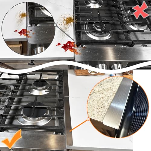 Image of Stove Gap Covers Stainless Steel, Stove Gap Filler Between Stove and Counter, Stove Gap Guards and Range Trim Kit, Easy Retractable Length 13.8 inch to 27.6 inch, Width 1 inch, Heat-Resistant Stove Guard (2 Pack)