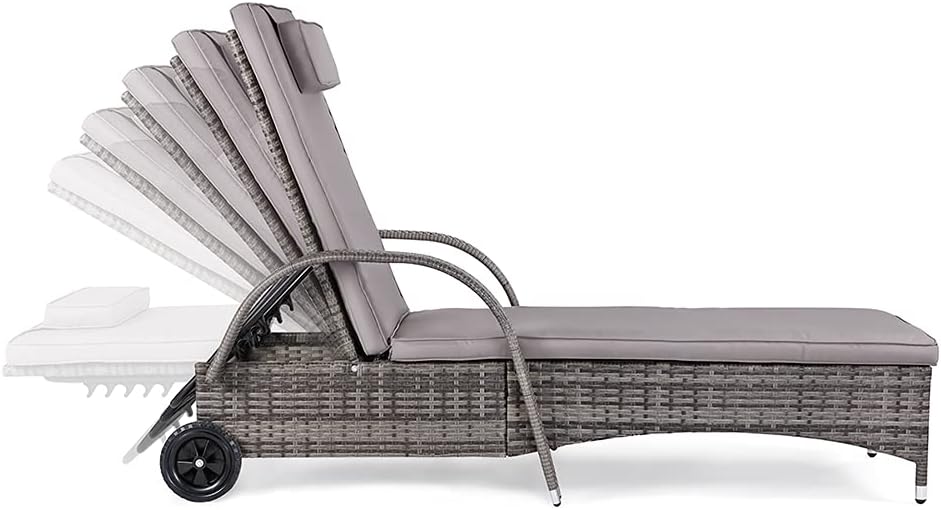 WeCooper 3 Pieces Outdoor Rattan Sunbathing Lounger Set, Patio Wicker Chaise Set, Adjustable Sunny Bed, Coffee Table, Easy Wheeling, Light Mocha Brown… : Patio, Lawn & Garden