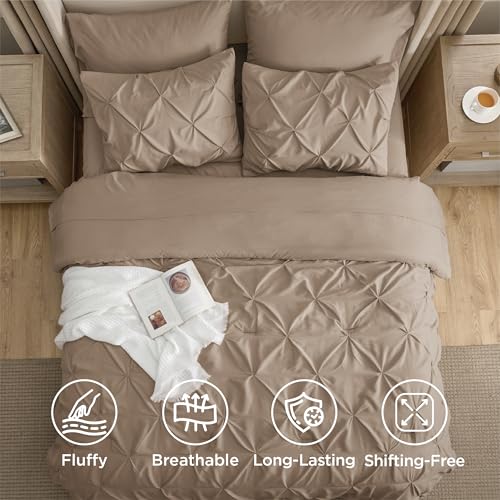 Image of Bedsure California King Comforter Set Khaki - Bed in a Bag Cal King Bedding Set 7 PCS, GentleSoft Bed Set Gift for Family, All Season Down Alternative Comforter with Sheets, Pillowcases & Shams