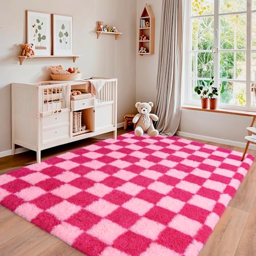 Tapete decorativo Pionblank 5x7 pies rosa suave antideslizante miniatura 5